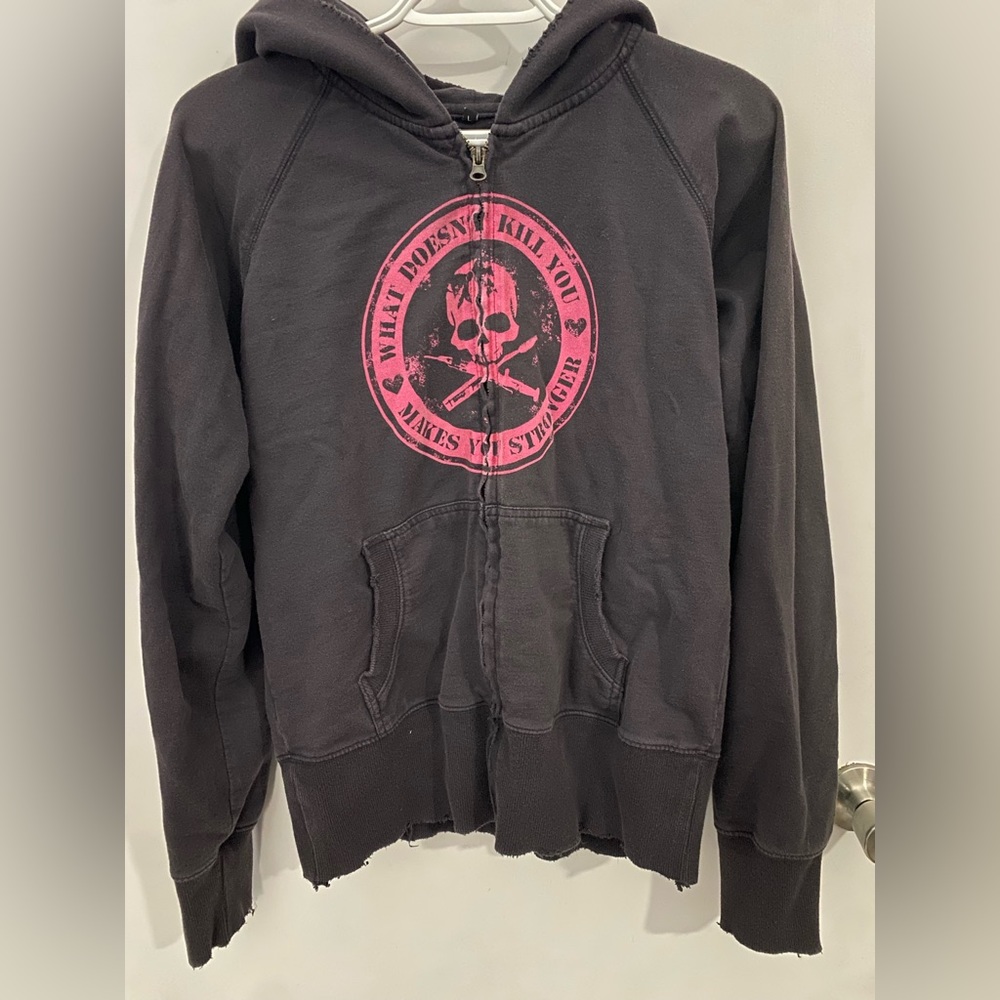 Beautiful Disaster distressed zip up hoodie Large